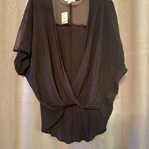 FAVLUX Deep V-Neck Sheer Black Blouse